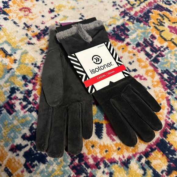 Isotoner Womens Micro Luxe Suede Casual Gloves Size Large Charcoal Classic Warm - Picture 1 of 7